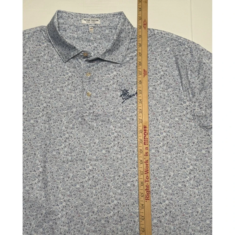 Peter Millar Summer Comfort‎ Polo Shirt Mens XXL Blue AOP Southern Hills